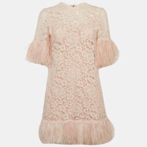 dolce & gabbana pink lace feather embellished mini dress s