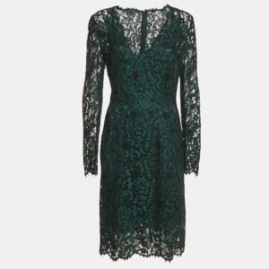 Dolce & Gabbana Green Lace Long Sleeve Midi Dress M
