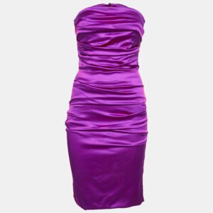 Dolce & Gabbana Pink Silk Ruched Strapless Mini Dress S