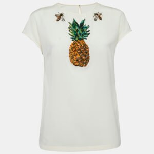 Dolce & Gabbana Off-White Embellished Silk Top S
