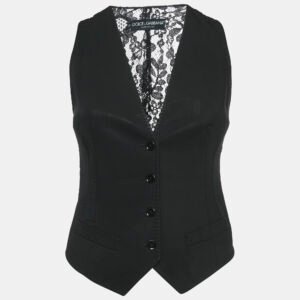luxury-women-dolcegabbana-used-clothes-p1145705-005 Dolce & Gabbana Black Lace and Viscose Button Front Vest S