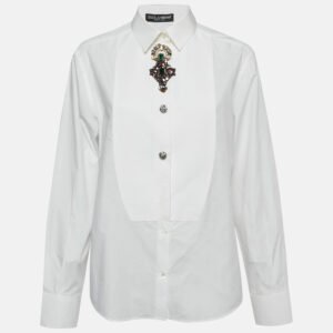 Dolce & Gabbana White Cotton Sequin Detail  Full Sleeve Shirt M