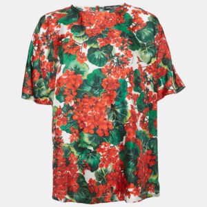 Dolce & Gabbana Red Floral Print Silk Blouse L