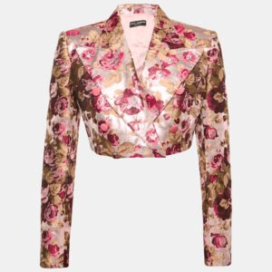 Dolce & Gabbana Pink Floral Lurex Jacquard Crop Jacket M