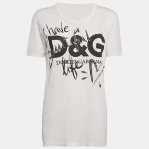 Dolce & Gabbana White Logo Print Cotton Crew Neck T-Shirt S
