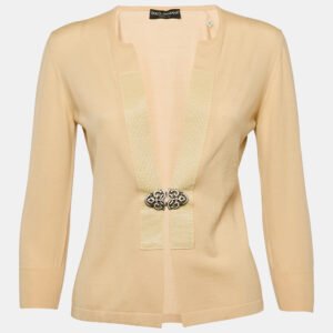 luxury-women-dolcegabbana-used-clothes-p1154596-004 Dolce & Gabbana Beige Embellished Closure Knit Cardigan M