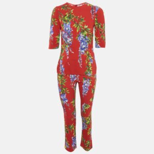Dolce & Gabbana Red Floral Print Crepe Top and Pants Set S