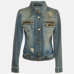 Dolce & Gabbana Blue Distressed Denim Button Up Jacket M