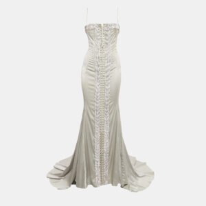 Dolce & Gabbana Grey Crystal Embellished Satin Silk Corset Gown M
