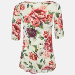 Dolce & Gabbana White Floral Printed Silk Satin Top S