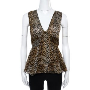 Dolce & Gabbana Brown Animal Print Ruffle Detail Sleeveless Top M