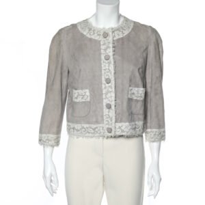 Dolce & Gabbana Beige Suede & Lace Trim Button Front Blouson Jacket M