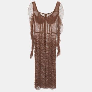 Dolce & Gabbana Brown Tulle Ruched Long Dress L