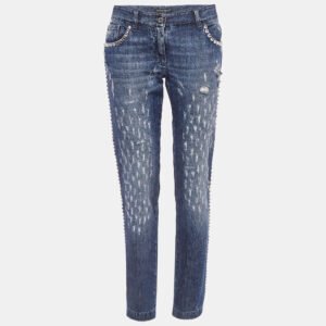 Dolce & Gabbana Blue Faded Denim Embellished Distressed Jeans M Waist 32"