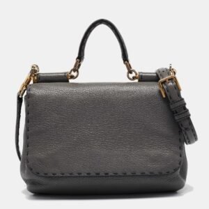 Dolce & Gabbana Grey Leather Miss Sicily Stitch Top Handle Bag