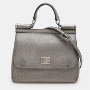 dolce & gabbana silver leather medium miss sicily top handle bag