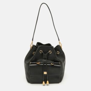 Dolce & Gabbana Black Leather Drawstring Bucket Bag