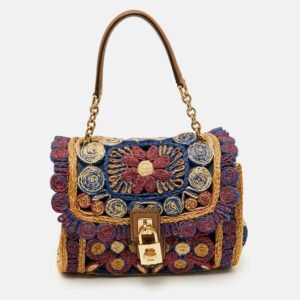 Dolce & Gabbana Multicolor Floral Raffia Miss Dolce Top Handle Bag
