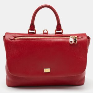 luxury-women-dolcegabbana-used-handbags-p1130180-009 Dolce & Gabbana Red Leather Zipper Flap Top Handle Bag