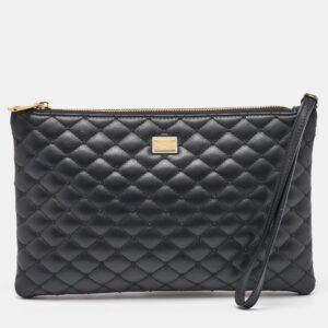 Dolce & Gabbana Black Quilted Leather Zip Wristlet Clutch