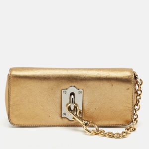 Dolce & Gabbana Gold Leather Miss Sunflower Clutch