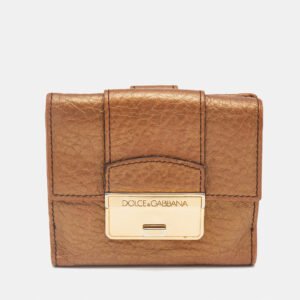 Dolce & Gabbana Gold Leather Metal Flap Compact Wallet