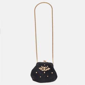 Dolce & Gabbana Black Velvet Crystal Embellished Miss Sicily Clutch