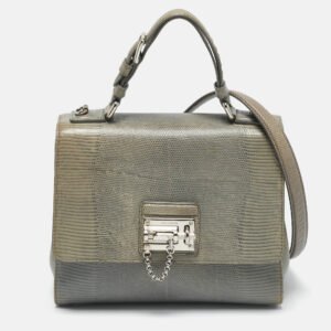 Dolce & Gabbana Grey Lizard Embossed Leather Medium Miss Monica Top Handle Bag