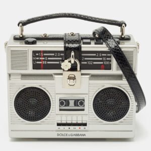 Dolce & Gabbana Grey/Black Acrylic and Snakeskin Trim Radio Boom Box Top Handle Bag