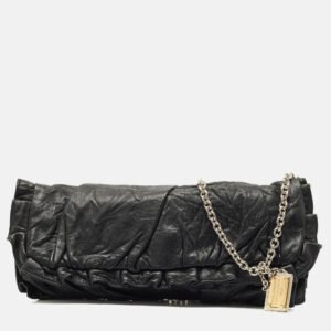 Dolce & Gabbana Black Pleated Leather Chain Clutch