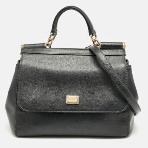 Dolce & Gabbana Black Leather Medium Miss Sicily Top Handle Bag