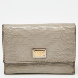Dolce & Gabbana Grey Lizard Embossed Leather Trifold Wallet