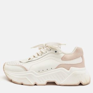 Dolce & Gabbana White/Blush Pink Leather Daymaster Sneakers Size 37