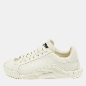 Dolce & Gabbana White Leather Logo Lettering Low Top Sneakers Size 40
