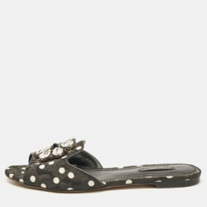 Dolce & Gabbana Black Polka Dot Canvas Bianca Flat Slides Size 38
