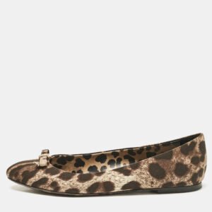 Dolce & Gabbana Brown Animal Print Canvas Bow Detail Ballet Flats Size 39.5