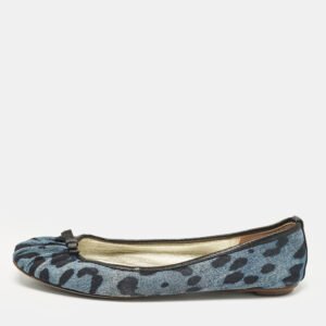 Dolce & Gabbana Blue Leopard Print Denim and Leather Bow Detail Ballet Flats Size 41