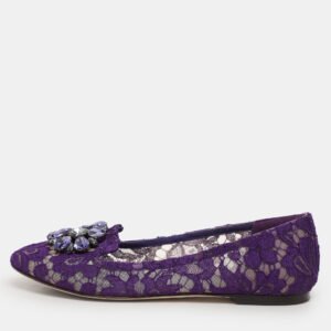 Dolce & Gabbana Purple Lace Crystal Embellished Taormina Ballet Flats Size 38
