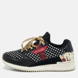 Dolce & Gabbana Multicolor Leather And Suede Polka Dot Sneakers Size 37