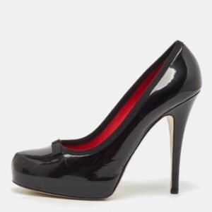 luxury-women-dolcegabbana-used-shoes-p1141950-003 Dolce & Gabbana Black Patent Leather Bow Platform Pumps Size 40