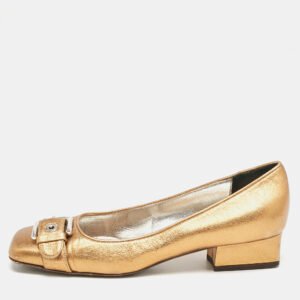 Dolce & Gabbana Metallic Gold Leather Block Heel Pumps Size 39