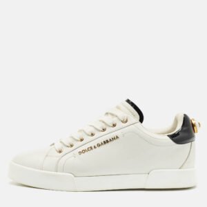 Dolce & Gabbana White Leather Portofino Embellished Low Top Sneakers Size 39.5