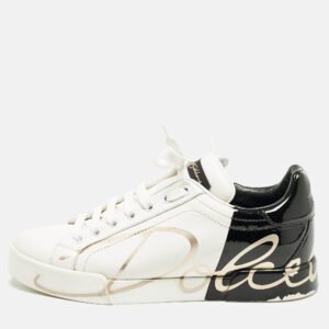 Dolce and Gabbana White/Black Leather Portofino Low Top Sneakers Size 38