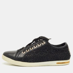 Dolce & Gabbana Black Lace and Leather Lace Up Sneakers Size 39