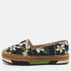 Dolce & Gabbana Multicolor Floral Print Brocade Fabric Espadrille Flats Size 37