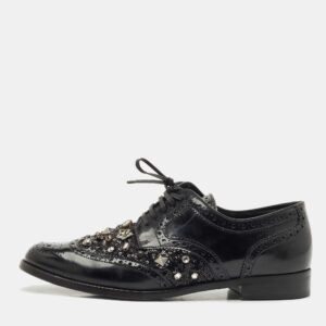 dolce & gabbana black brogue leather studded embellished lace oxfords size 40
