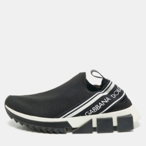 Dolce & Gabbana Black Knit Fabric Sorrento Slip On Sneakers Size 37