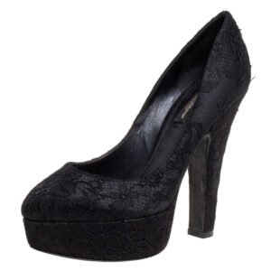 Dolce and Gabbana Black Lace Platform Pumps Size 36