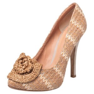 Dolce & Gabbana Beige Raffia And Fabric Flower Pumps Size 39