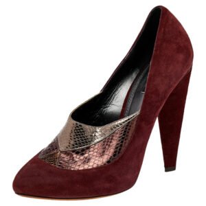 Dolce & Gabbana Burgundy/Brown Suede And Python Embossed Leather Pointed Toe Pumps Size 41